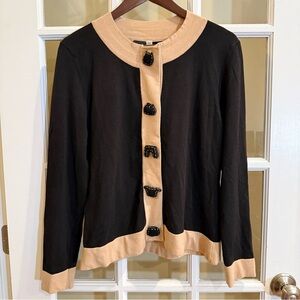 La Vie‎ Boheme Black and Tan Cardigan with Puffy Buttons